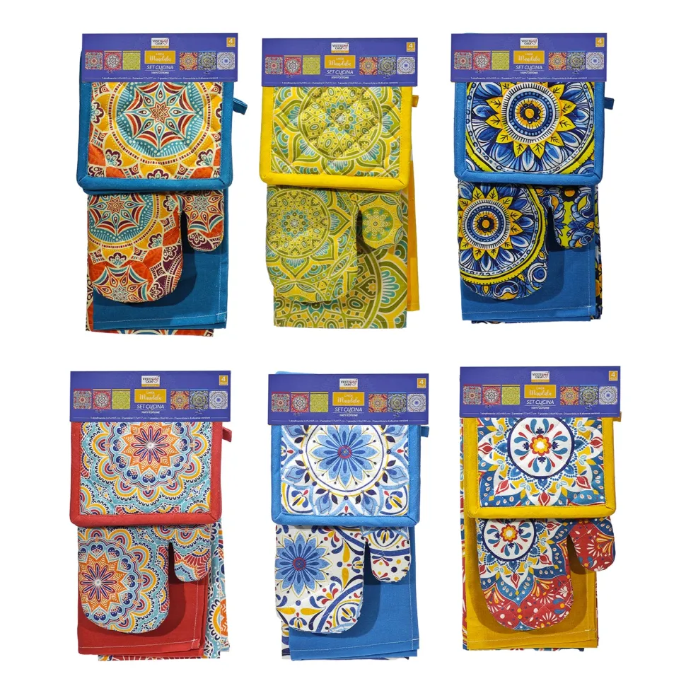 Set Cucina in Cotone Linea Mandala 4 pezzi