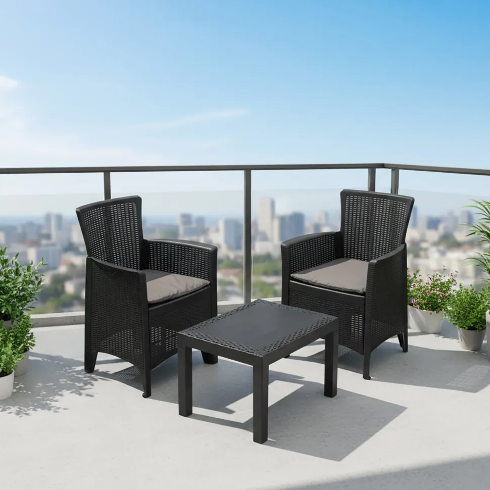 Set da giardino Forest 3 Pezzi Antracite Linea Rattan