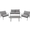 Set da giardino 4 pezzi con Struttura in Acciaio Antracite, top in vetro e cuscini Grigio Chiaro