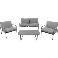 Set da giardino 4 pezzi con Struttura in Acciaio Antracite, top in vetro e cuscini Grigio Chiaro