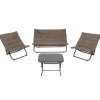 Set da giardino 4 pezzi con Struttura in Acciaio Antracite, Tavolino con top in vetro e cuscini Tortora