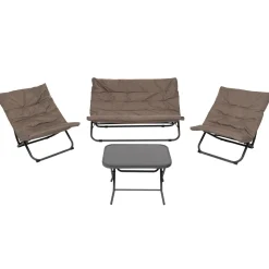 Set da giardino 4 pezzi con Struttura in Acciaio Antracite, Tavolino con top in vetro e cuscini Tortora