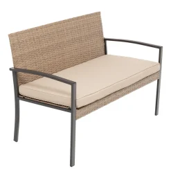 Set da giardino 4 pezzi Effetto Legno Rattan sintetico con struttura in acciaio, top in vetro e cuscini Beige