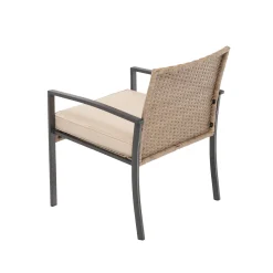 Set da giardino 4 pezzi Effetto Legno Rattan sintetico con struttura in acciaio, top in vetro e cuscini Beige