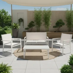 Set da giardino 4 pezzi in metallo Bianco
