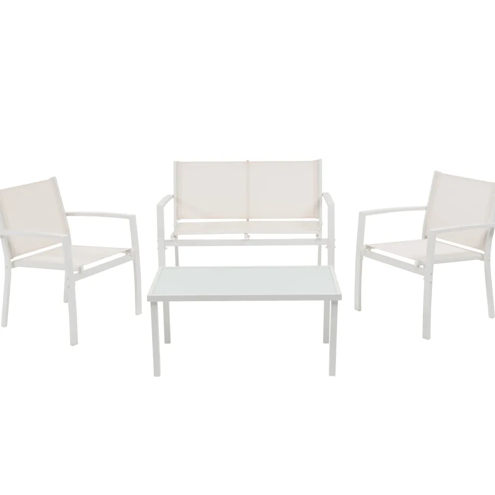 Set da giardino 4 pezzi in metallo Bianco