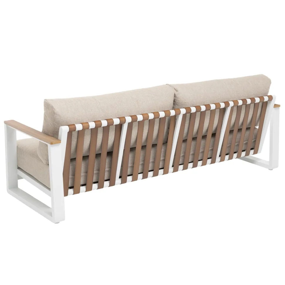 Set da giardino 4 pezzi Struttura in Alluminio Bianco, braccioli in Polywood e cuscini Beige