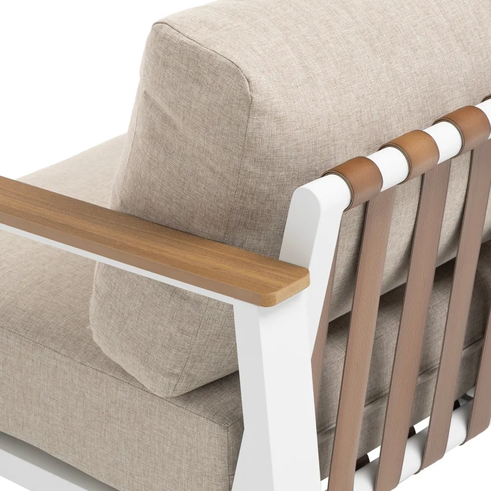 Set da giardino 4 pezzi Struttura in Alluminio Bianco, braccioli in Polywood e cuscini Beige