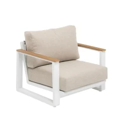 Set da giardino 4 pezzi Struttura in Alluminio Bianco, braccioli in Polywood e cuscini Beige