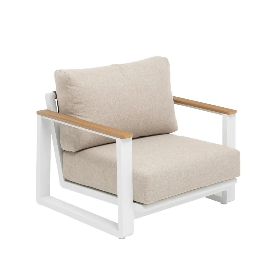 Set da giardino 4 pezzi Struttura in Alluminio Bianco, braccioli in Polywood e cuscini Beige