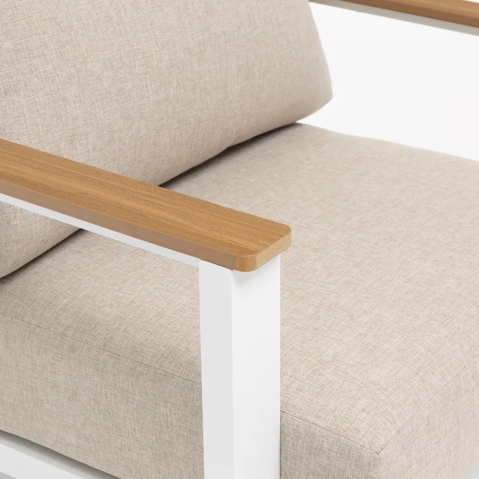 Set da giardino 4 pezzi Struttura in Alluminio Bianco, braccioli in Polywood e cuscini Beige