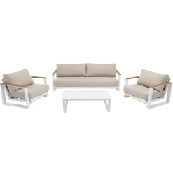 Set da giardino 4 pezzi Struttura in Alluminio Bianco, braccioli in Polywood e cuscini Beige