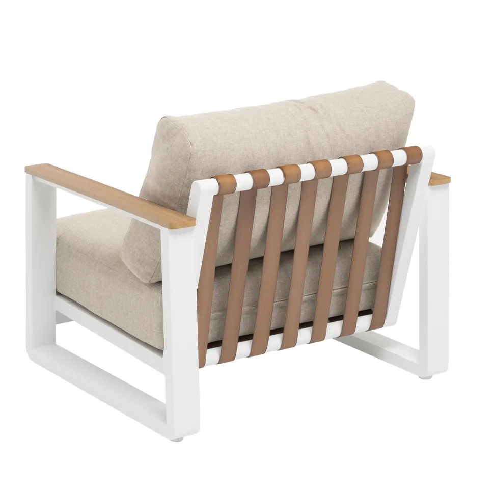 Set da giardino 4 pezzi Struttura in Alluminio Bianco, braccioli in Polywood e cuscini Beige