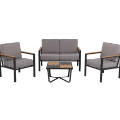 Set da giardino 4 pezzi struttura in acciaio Antracite e Doghe in HDPE con cuscini Grigio Scuro