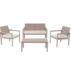 Set da giardino 4 pezzi struttura in acciaio Beige con Doghe in HDPE Effetto Legno Tortora