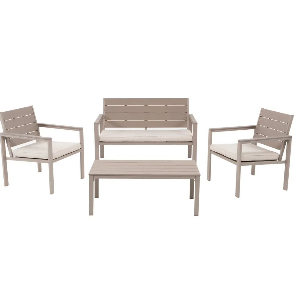 Set da giardino 4 pezzi struttura in acciaio Beige con Doghe in HDPE Effetto Legno Tortora