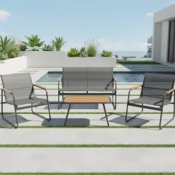 Set da giardino 4 pezzi Struttura in Acciaio Nero, braccioli e Top in Polywood