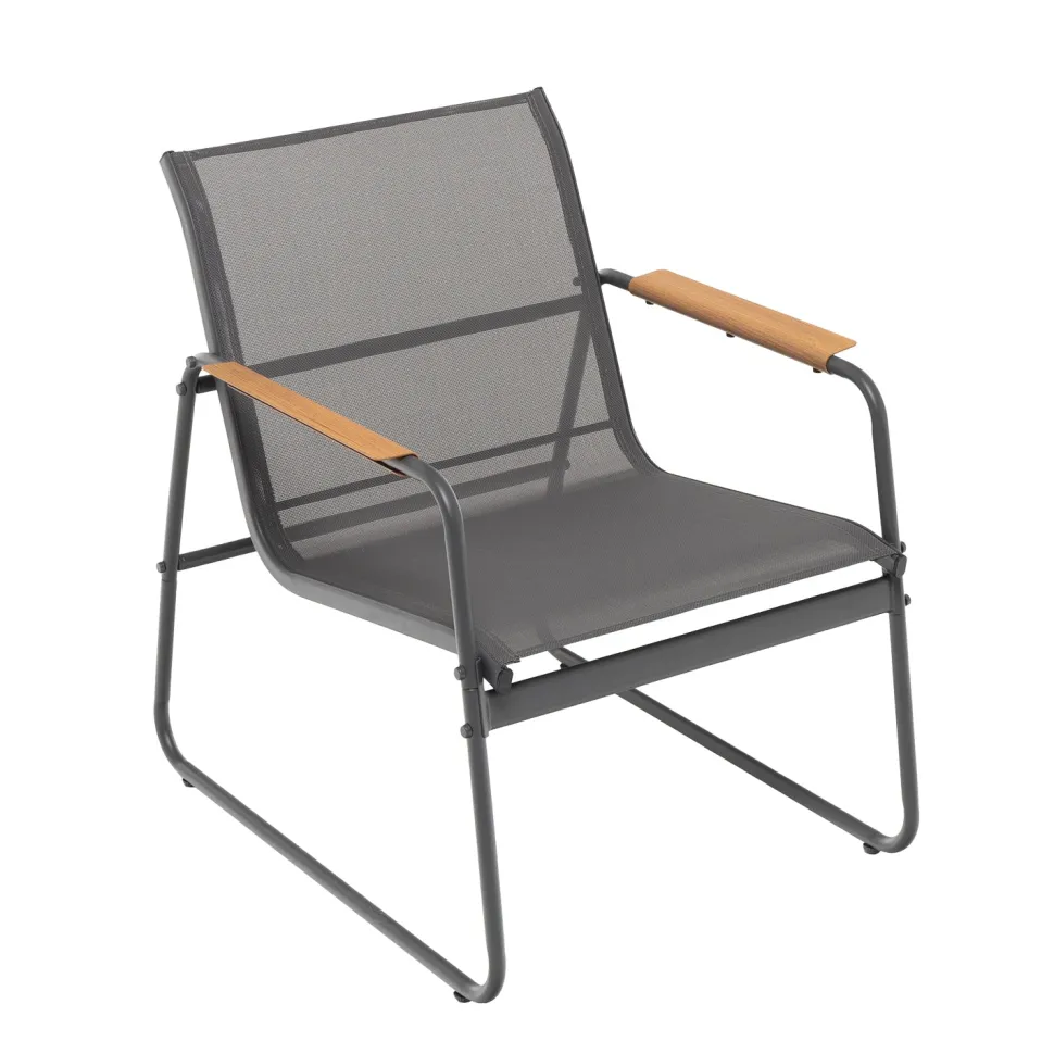 Set da giardino 4 pezzi Struttura in Acciaio Nero, braccioli e Top in Polywood