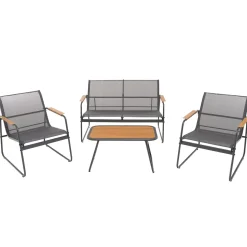 Set da giardino 4 pezzi Struttura in Acciaio Nero, braccioli e Top in Polywood
