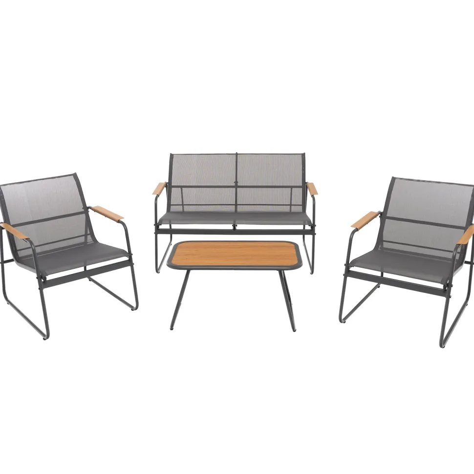 Set da giardino 4 pezzi Struttura in Acciaio Nero, braccioli e Top in Polywood