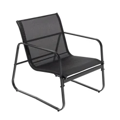 Set da giardino 4 pezzi Struttura in Acciaio Nero, braccioli e Top in Vetro