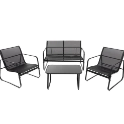 Set da giardino 4 pezzi Struttura in Acciaio Nero, braccioli e Top in Vetro