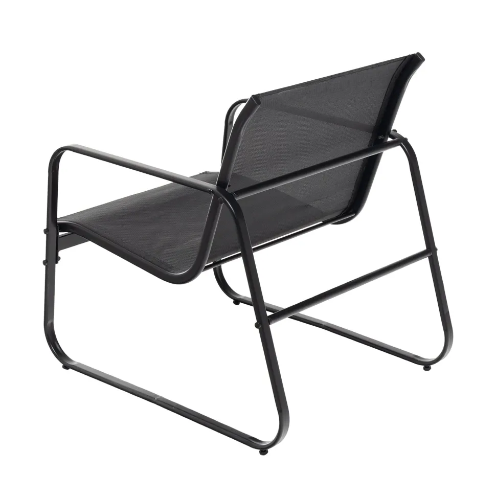 Set da giardino 4 pezzi Struttura in Acciaio Nero, braccioli e Top in Vetro
