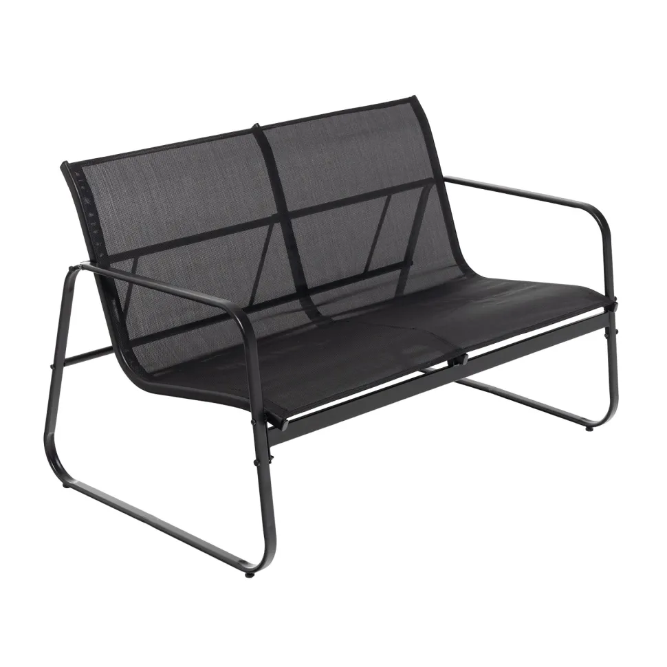 Set da giardino 4 pezzi Struttura in Acciaio Nero, braccioli e Top in Vetro