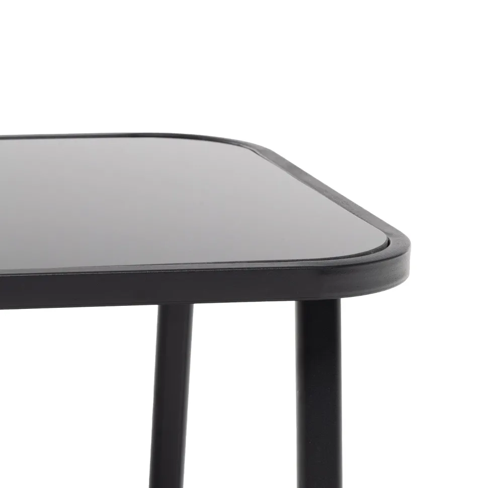Set da giardino 4 pezzi Struttura in Acciaio Nero, braccioli e Top in Vetro