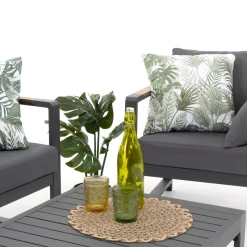 Set da giardino 4 pezzi struttura in alluminio Antracite e braccioli in Polywood con cuscini Grigio Scuro