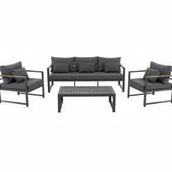 Set da giardino 4 pezzi struttura in alluminio Antracite e braccioli in Polywood con cuscini Grigio Scuro
