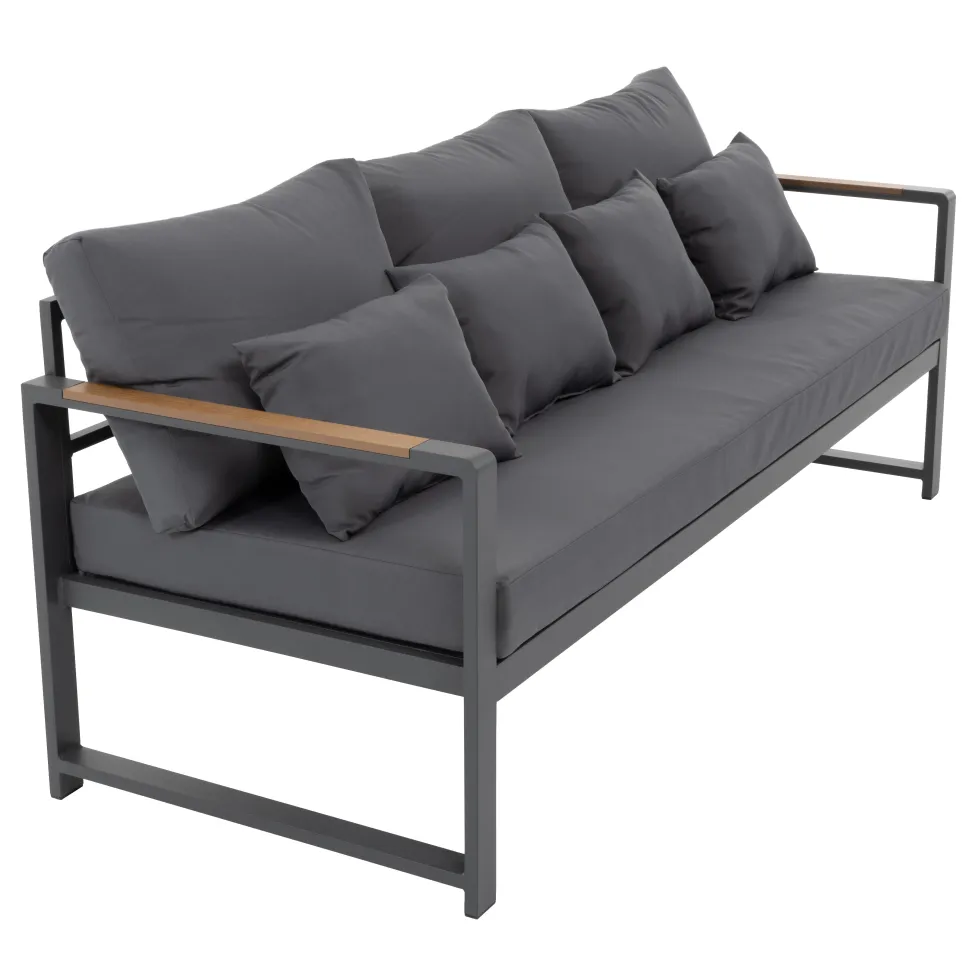 Set da giardino 4 pezzi struttura in alluminio Antracite e braccioli in Polywood con cuscini Grigio Scuro