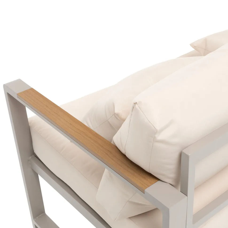 Set da giardino 4 pezzi struttura in alluminio Sabbia e braccioli in Polywood con cuscini Beige