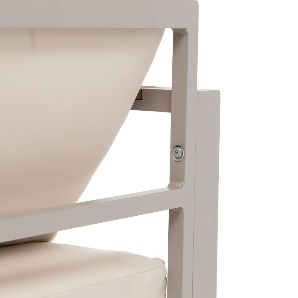 Set da giardino 4 pezzi struttura in alluminio Sabbia e braccioli in Polywood con cuscini Beige