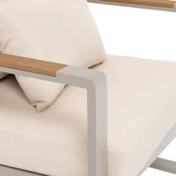 Set da giardino 4 pezzi struttura in alluminio Sabbia e braccioli in Polywood con cuscini Beige