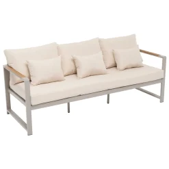 Set da giardino 4 pezzi struttura in alluminio Sabbia e braccioli in Polywood con cuscini Beige