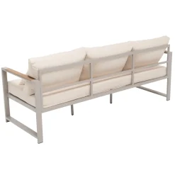 Set da giardino 4 pezzi struttura in alluminio Sabbia e braccioli in Polywood con cuscini Beige