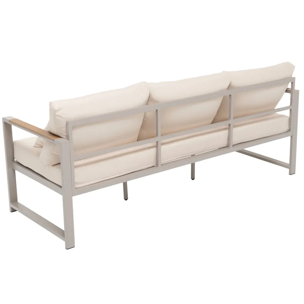 Set da giardino 4 pezzi struttura in alluminio Sabbia e braccioli in Polywood con cuscini Beige