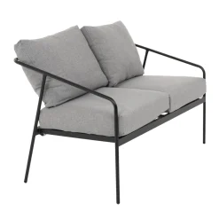 Set da giardino 5 pezzi struttura in acciaio e top tavolini in metallo con cuscini Grigio Scuro