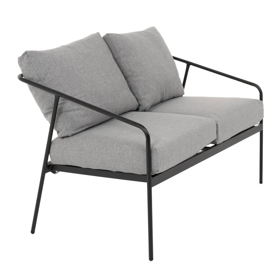 Set da giardino 5 pezzi struttura in acciaio e top tavolini in metallo con cuscini Grigio Scuro