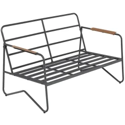Set da giardino 4 pezzi Struttura in Acciaio Antracite, braccioli con finitura effetto legno e Top in Vetro Temperato, cuscini inclusi