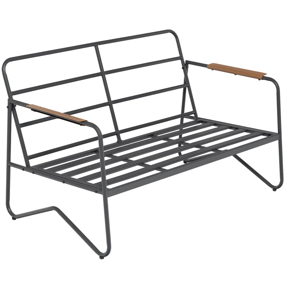 Set da giardino 4 pezzi Struttura in Acciaio Antracite, braccioli con finitura effetto legno e Top in Vetro Temperato, cuscini inclusi