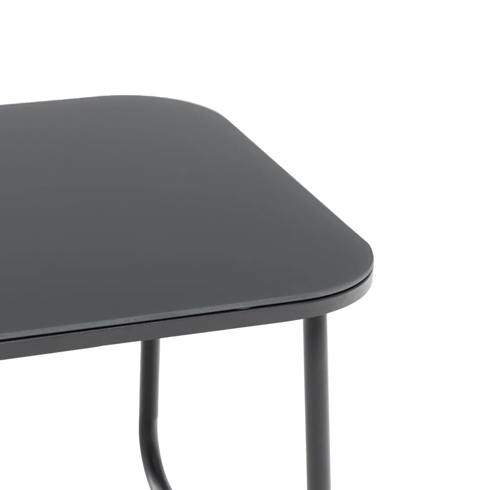 Set da giardino 4 pezzi Struttura in Acciaio Antracite, braccioli in Polywood e Top in vetro e Cuscini Antracite inclusi