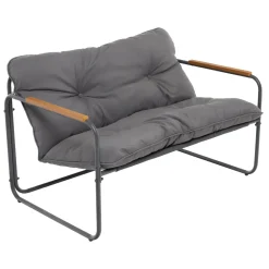 Set da giardino 4 pezzi Struttura in Acciaio Antracite, braccioli in Polywood e Top in vetro e Cuscini Antracite inclusi