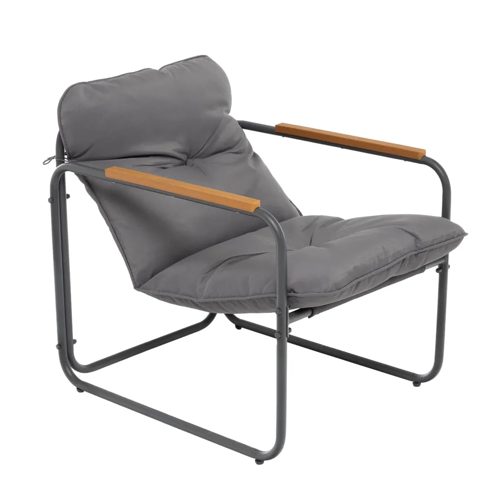 Set da giardino 4 pezzi Struttura in Acciaio Antracite, braccioli in Polywood e Top in vetro e Cuscini Antracite inclusi