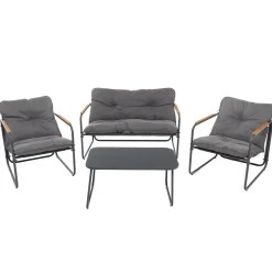 Set da giardino 4 pezzi Struttura in Acciaio Antracite, braccioli in Polywood e Top in vetro e Cuscini Antracite inclusi