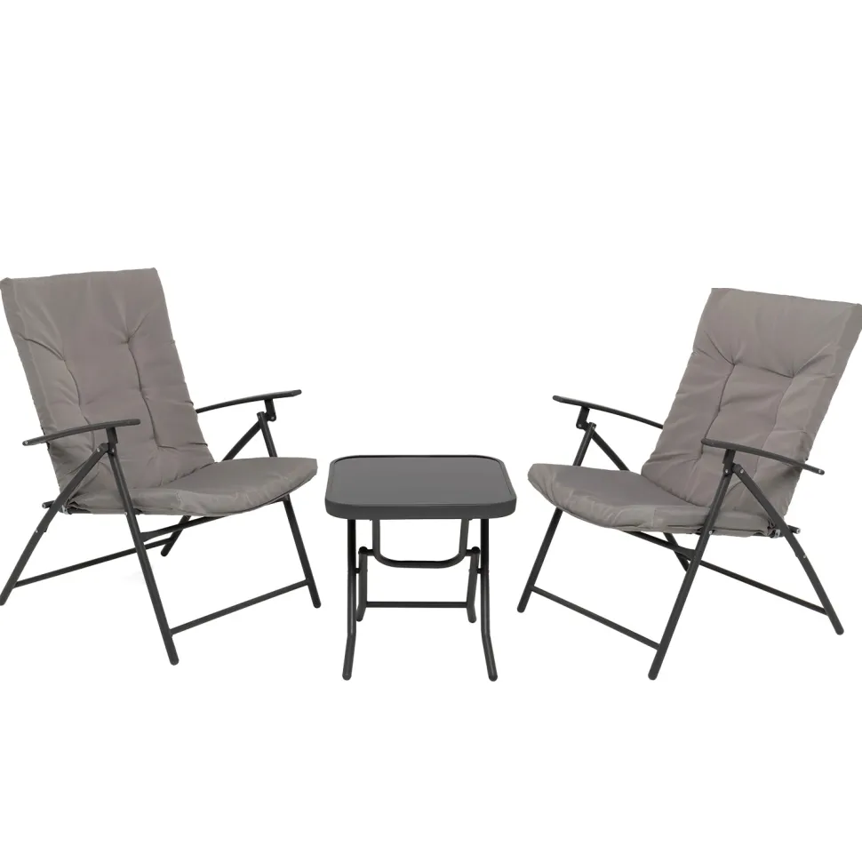 Set da giardino 3 pezzi Tavolino con 2 Poltrone struttura in acciaio Antracite Richiudibili