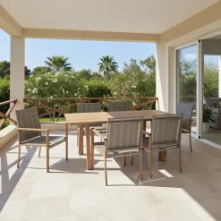 Set da giardino 7 pezzi Tavolo con 6 Sedie struttura in Acciaio Effetto Legno e Top in Polywood