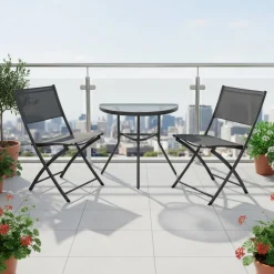 Set da giardino 3 pezzi Tavolo con 2 Sedie Richiudibili – Design compatto per Balcone e Giardino