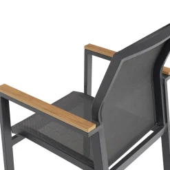 Set da giardino 9 pezzi Tavolo Estensibile con 8 Sedie struttura in alluminio Antracite e braccioli in Polywood